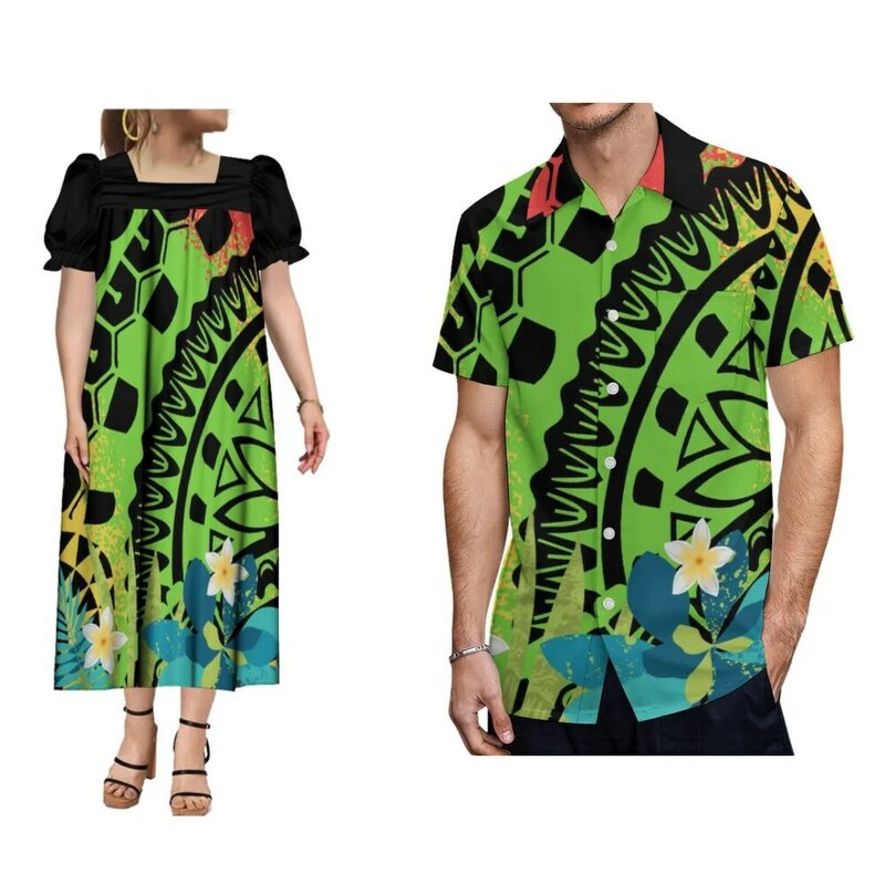 Coppie Set abito estivo personalizzato Mumu manica a sbuffo camicia Casual manica corta da donna polinesiana 2024 nuovo vestito da banchetto