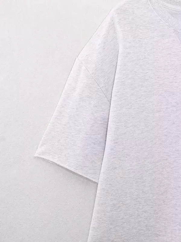 Camiseta de manga curta vintage com gola em O feminina, suéter feminino, moletons básicos soltos, tops chiques, nova moda