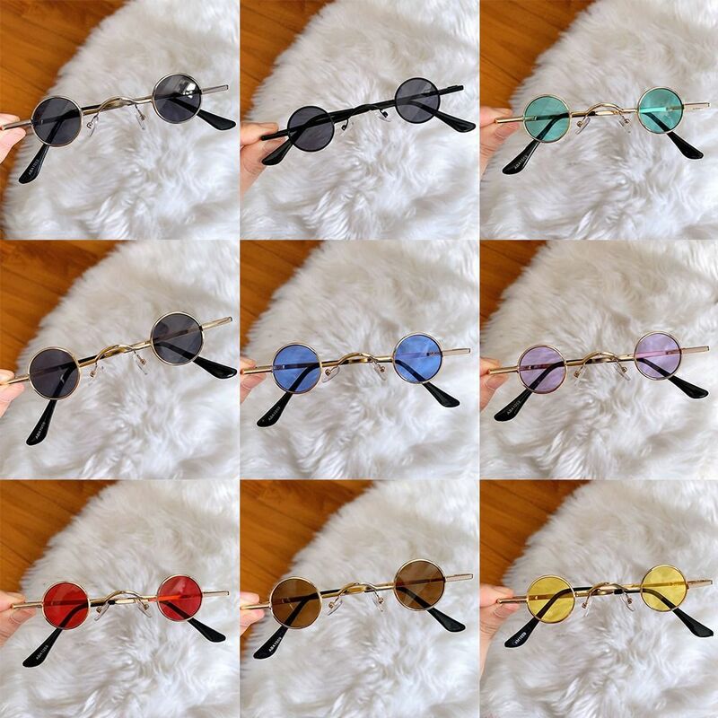 Candy Color Small Round Sunglasses Outdoor Ins Fashion UV400 Metal Frame Punk Sun Glasses Hip Hop Shades Beach/Travel/Streetwear