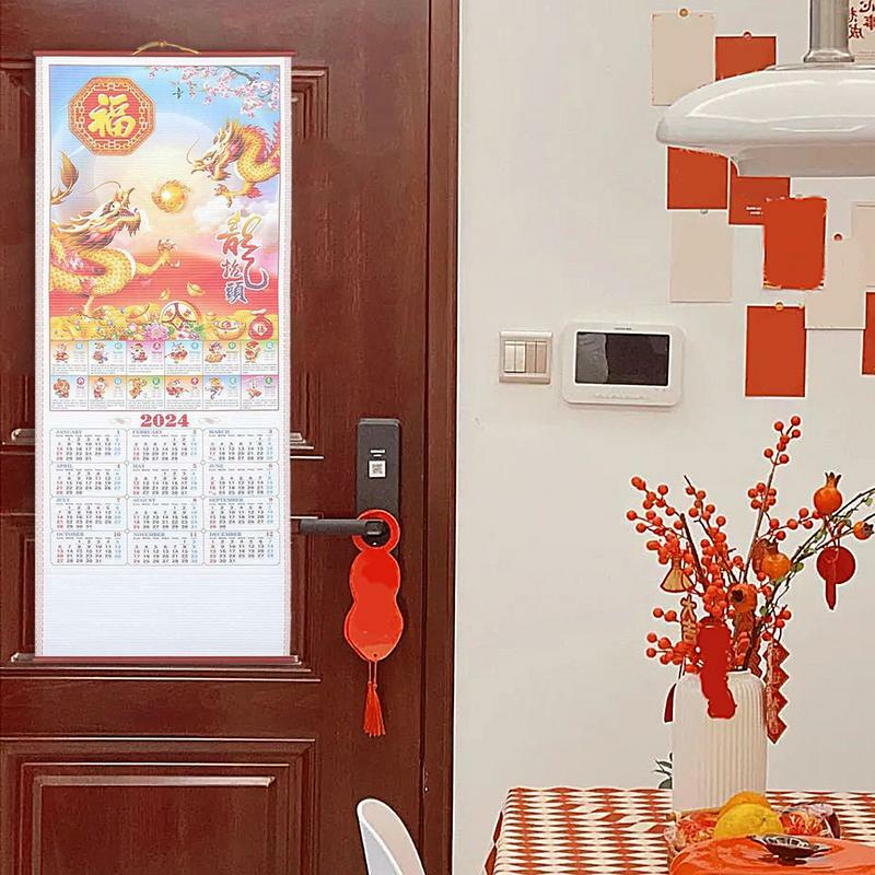 Calendar Lunar Decorative Paper 2024 Wall Monthly Large New Year Traditional Chinese Calendar Scroll Hanging Calendar