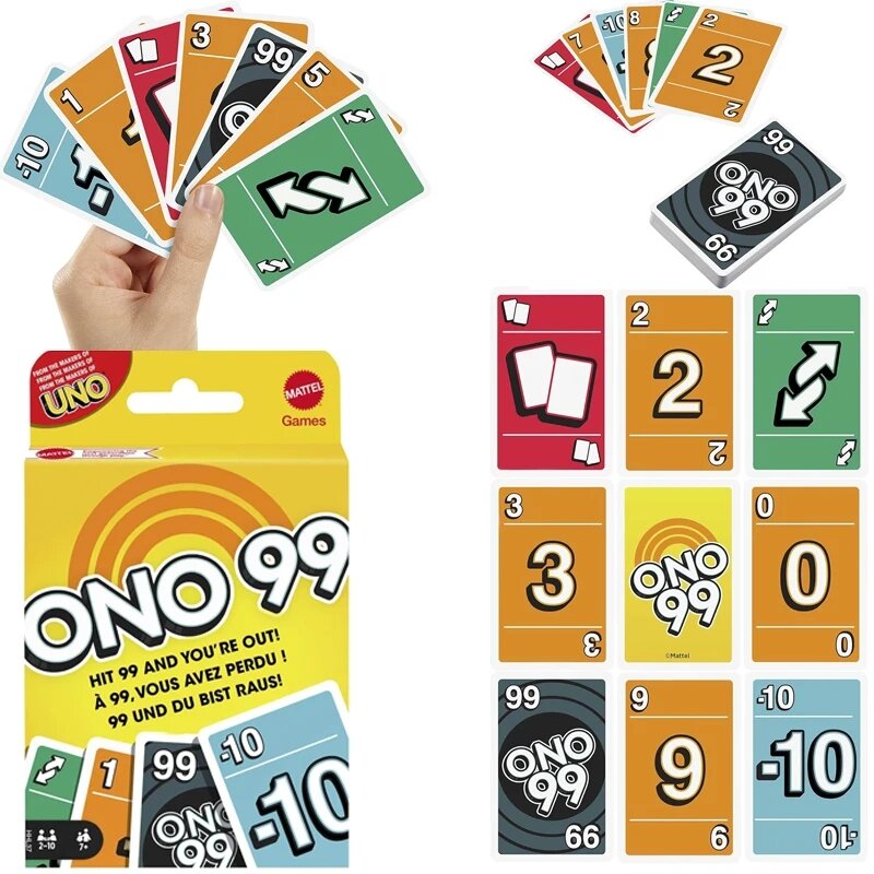 Gry Karta ONO 99 dla dzieci i rodzin, od 2 do 6 graczy, dodawanie numerów, dla dzieci w wieku 7 lat i starszych
