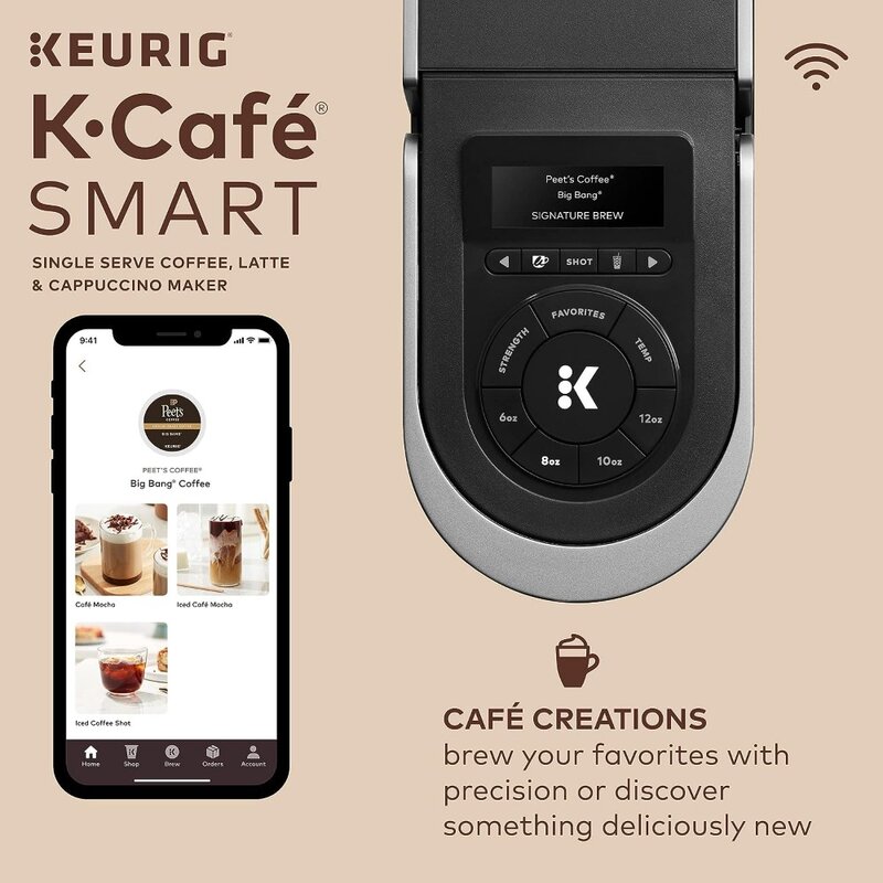 New-Keurig K-Cafe Smart SINGLE Serve K-Cup POD กาแฟ, LATTE และ Cappuccino ชงสีดำ