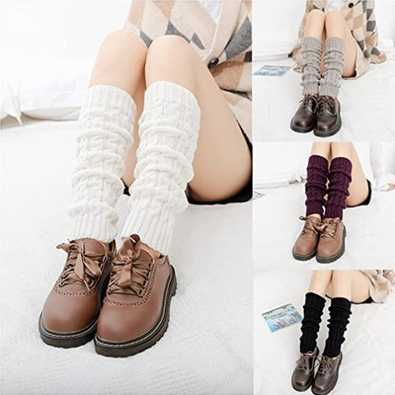 New Fashion Knee Socks Gaiters Boot Cuffs Woman Thigh High Warm Knit Knitted Knee Socks Black Leg Warmers for Women Gifts 2023