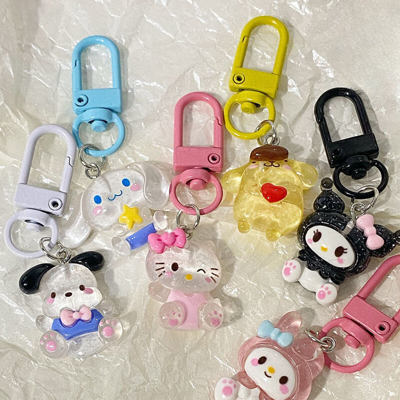 Sanrio Anime Hello Kitty przezroczysty drobny migający brelok kreskówka cynamonowy pies Kuromi melodia torba wisiorek słodkie kluczowe akcesoria