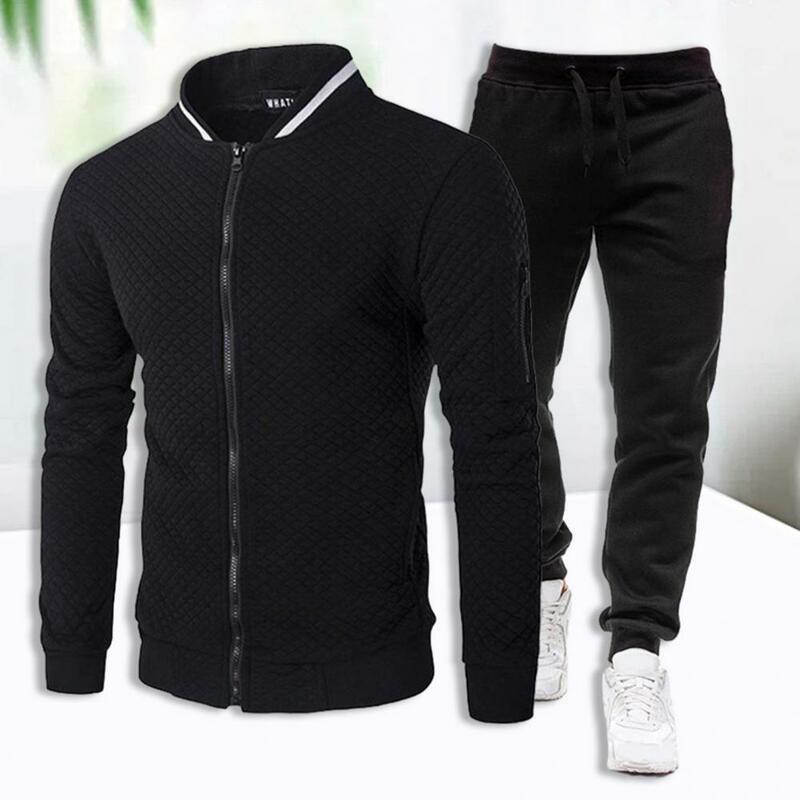 Stylish Men Activewear Men's Stand Collar Zipper Jacket Jogger Pants Set for Outdoor Sports Wear in Autumn Winter Running