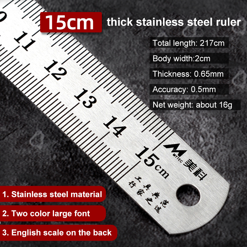 Ferramenta de medição de precisão dupla face de aço inoxidável régua reta ferramentas de medição centímetros polegadas escala régua regra métrica