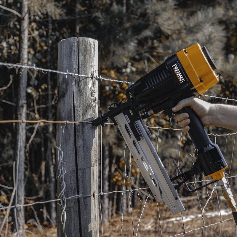 PFS9 Pneumatic 9-Gauge 2" Fencing Stapler with T-Handle, Adjustable Metal Belt Hook, and Case, Orange