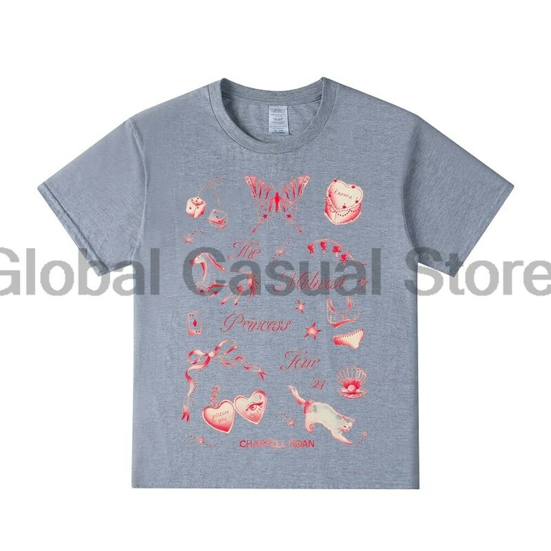 Chappell Roan 남녀공용 크루넥 반팔 티, 미드웨스트 공주 2024 투어 티셔츠, 스트리트웨어 패션 의류