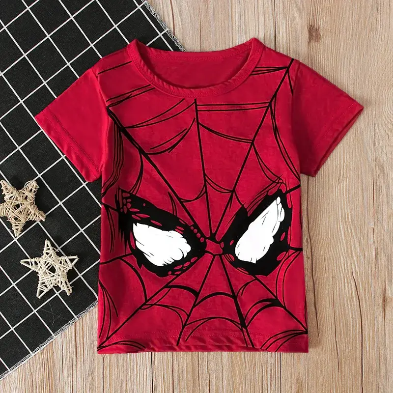 子供用の漫画プリントTシャツ,スパイダーマンの漫画の服,男の子用のショートシャツ,子供用のスウェットシャツ
