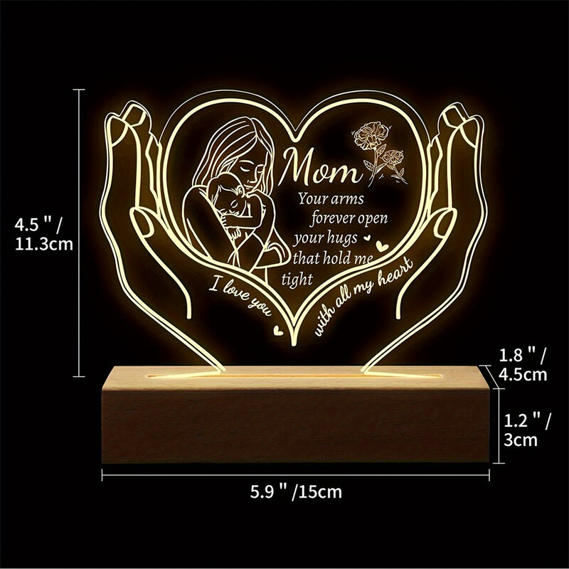 Unique LED Bedside Lamp Personalized 3D Night Light Customized Text for Mother's Day Father's Day 3D Nightlight Gifts Decoration