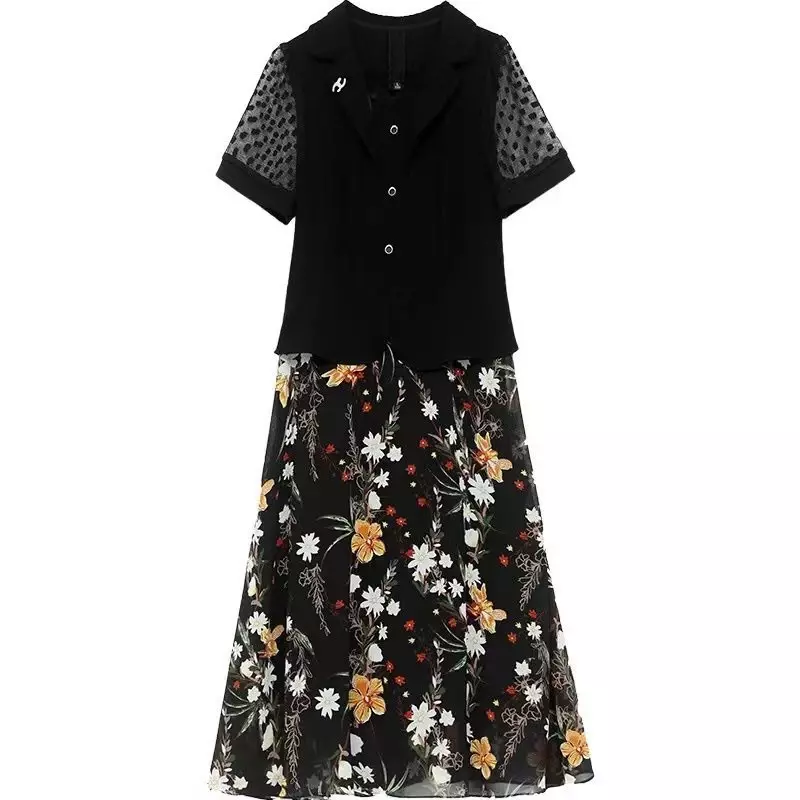 Vestido Midi estampado floral feminino, moda verão, rua alta, casual, manga curta, vestidos elegantes, botão, falso, duas peças