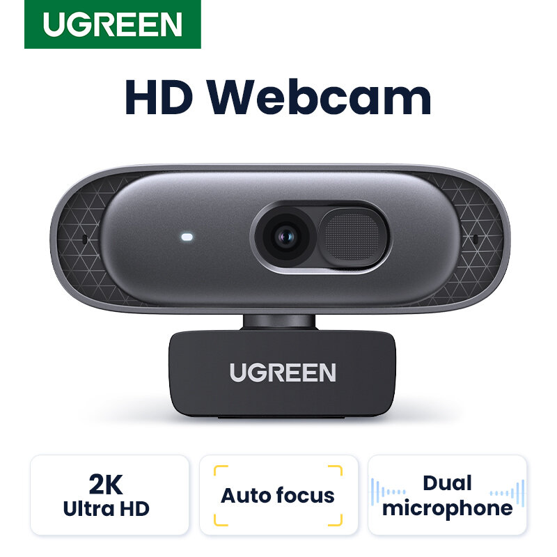 UGREEN USB 웹캠 2K HD 미니 웹캠, 노트북 컴퓨터 웹 카메라용 듀얼 마이크, 유튜브 줌 화상 통화용, 2K USB 웹캠