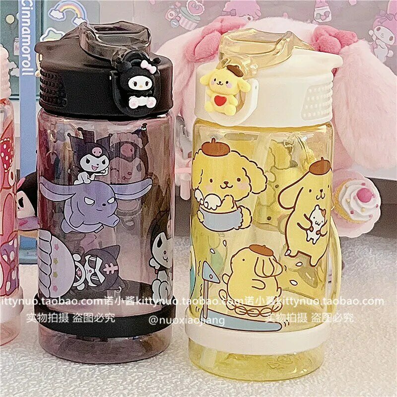Taza de agua Sanrio Cinnamoroll de 500ml para exteriores, botella de agua de Anime Melody Kuromi Hello Kitty, Té Pochacco, taza de café, herramientas de cocina