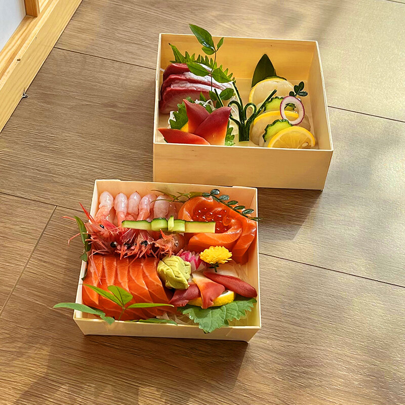 DIY 에코 케이크 포장 일회용 도시락 일본 스타일 스시 상자, 나무 테이크 아웃 상자, 맞춤형 제품
