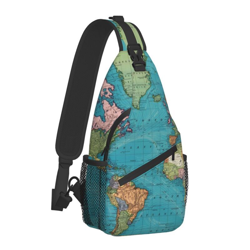Vintage خريطة العالم الرافعة Crossbody حقيبة صدر للرجال عادية حقيبة ظهر تحمل على الكتف للمشي
