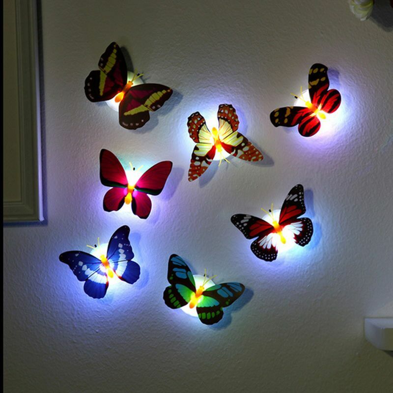 ثلاثية الأبعاد فراشة ملصقات الحائط ، أضواء الليل ، مصابيح Pasteable ، ديكور المنزل ، DIY بها بنفسك ، إضاءة غرفة المعيشة ، 1 قطعة ، 5 قطعة