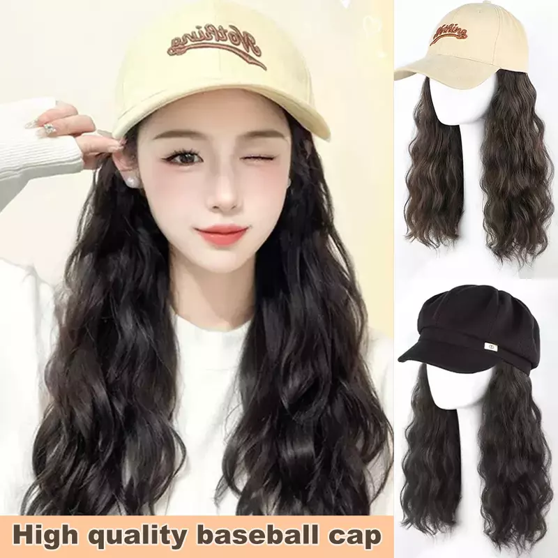 ALXNAN HAIRSynthetic Wigs Black Hat With Hair Wig Cap Beret Hat Wigs For Women Daily Party Naturally Heat Resistant Hair