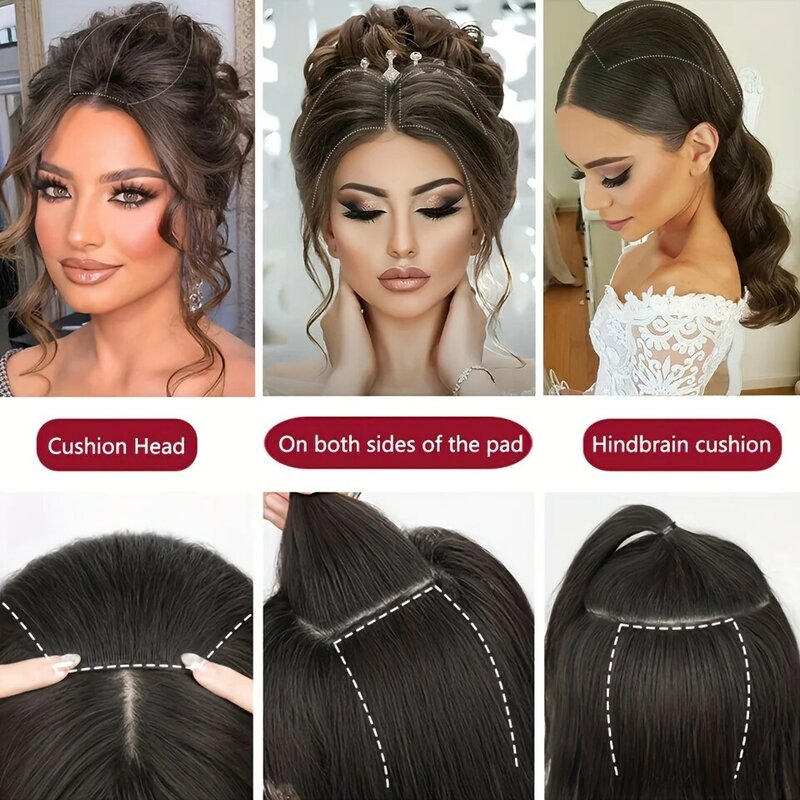 OLACARE-Coussinets de racine de cheveux synthétiques pour femmes, coussretours invisible, extension de cheveux à clipser, perruque haute droite, faux postiche moelleux