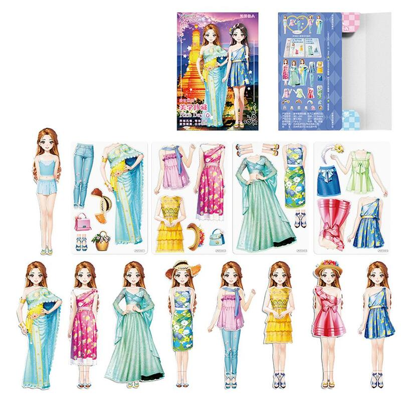 Set Gaun magnetik pakaian kreatif, boneka mainan berdandan Set hadiah ulang tahun untuk balita untuk perjalanan