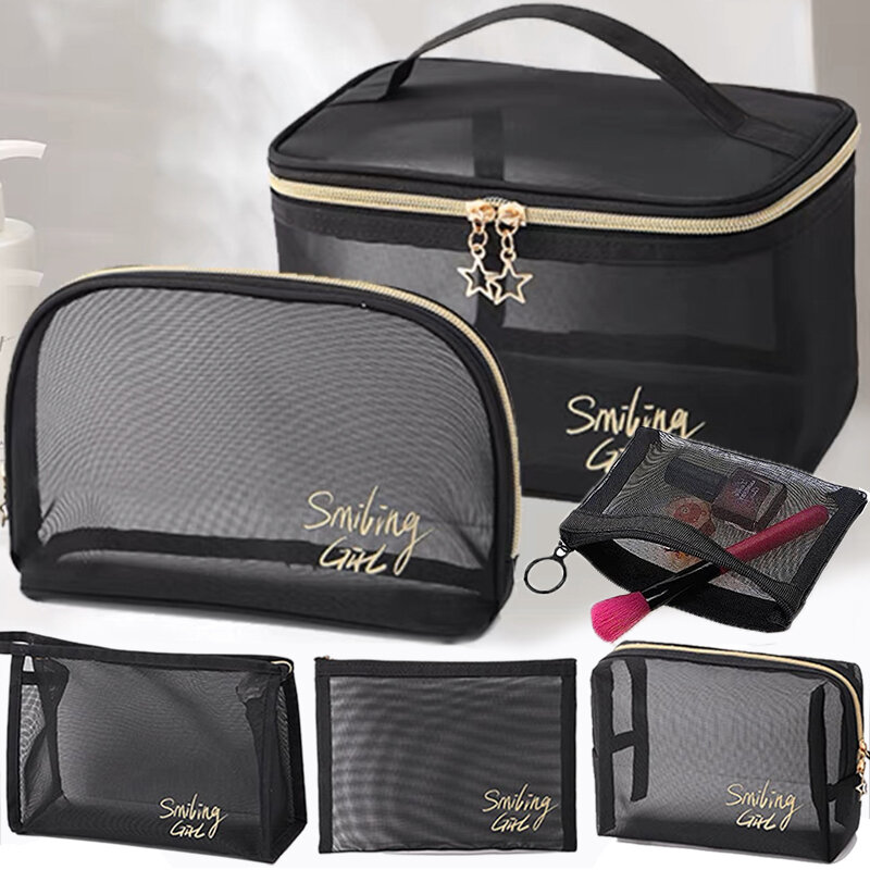 New Makeup Storage Pouch Wash Bag Mesh Beauty Bag Double-Layer Handbag Transparent Women Business Trip Toiletrie Organizer