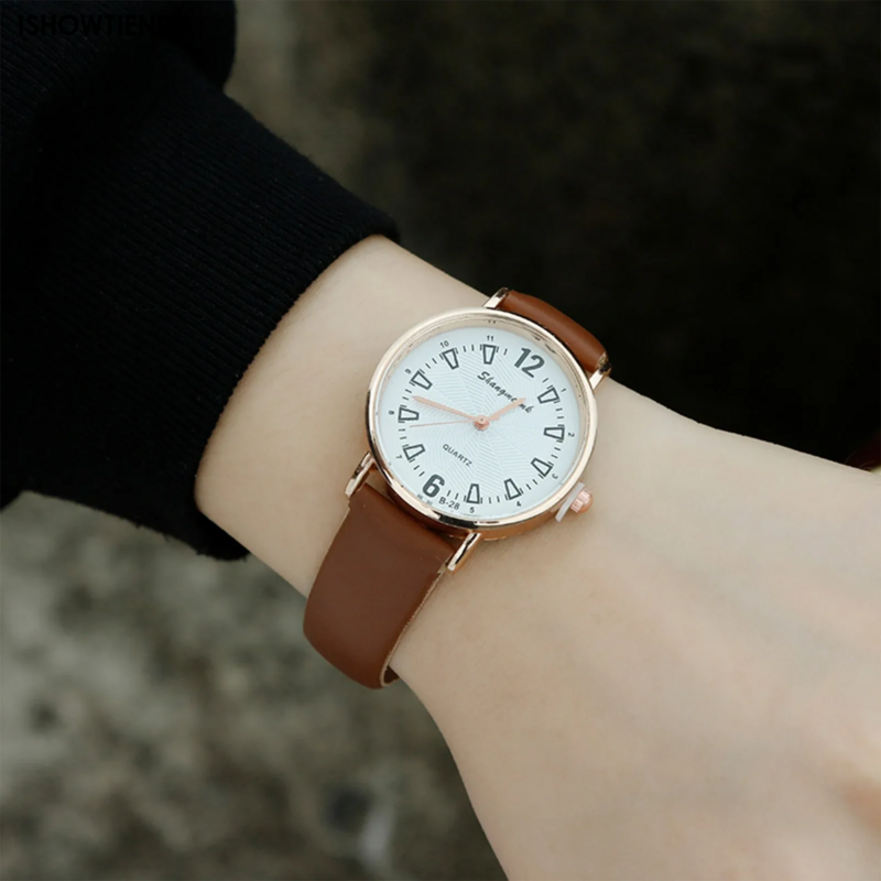 Zegarki damskie สายหนังควอตซ์ลำลองของผู้หญิงสายนาฬิกาอนาล็อกนาฬิกาข้อมือ relojes Para mujer นาฬิกาควอตซ์ D