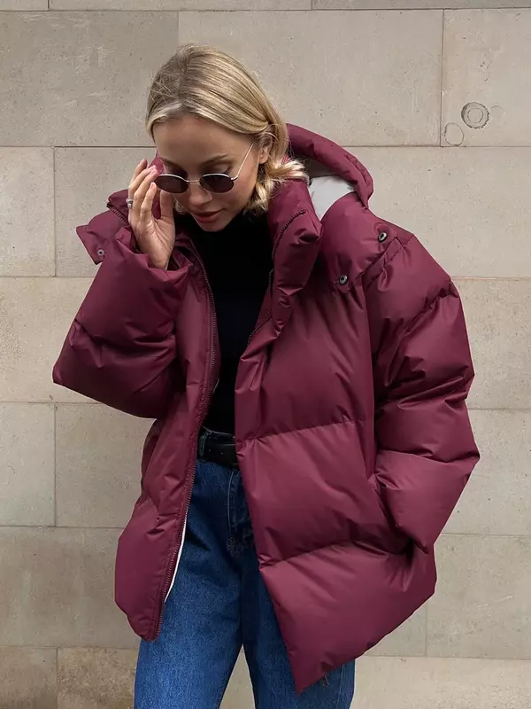 High Quality 2023 Winter Women Fashion Loose Thick Hooded Zipper Parkas Coat Female Solid Casual Warm Pockets Outwear