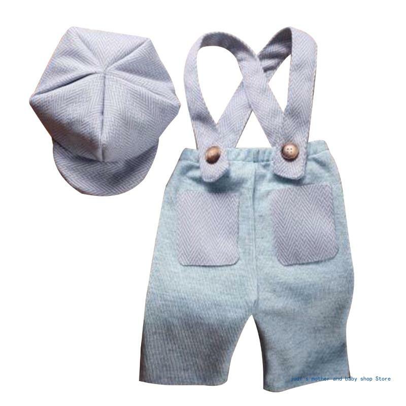 67JC Pakaian Bayi Laki-laki Perempuan Cantik 2 Potong untuk Fotografi Bayi Baru Lahir, Set Topi dan Celana Bayi Pakaian Kostum
