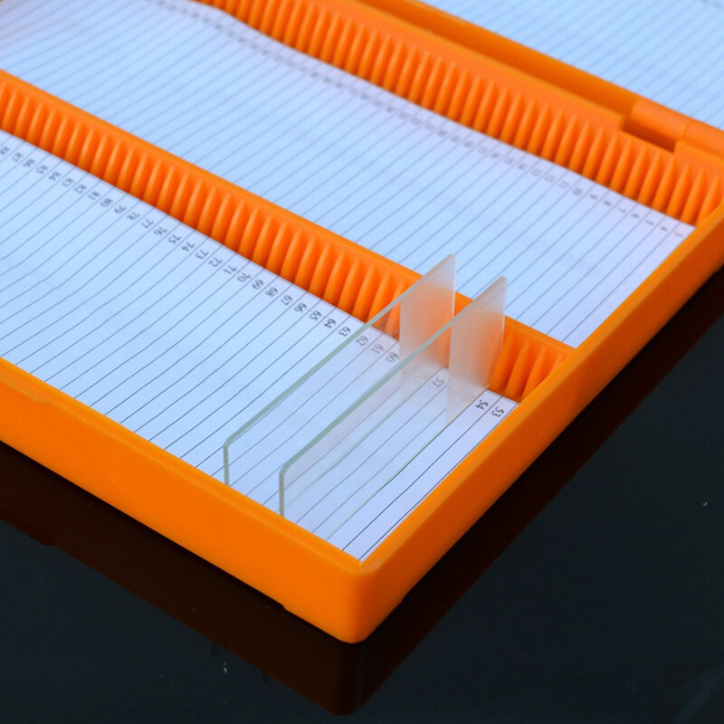 กล่องสไลด์ไมโครสโคปแบบมีสไลด์ได้ถึง25/50/100X กล่องสไลด์ชีวชีวภาพกล่องสล็อตกล้องจุลทรรศน์สี่เหลี่ยมกล่องสไลด์แก้ว