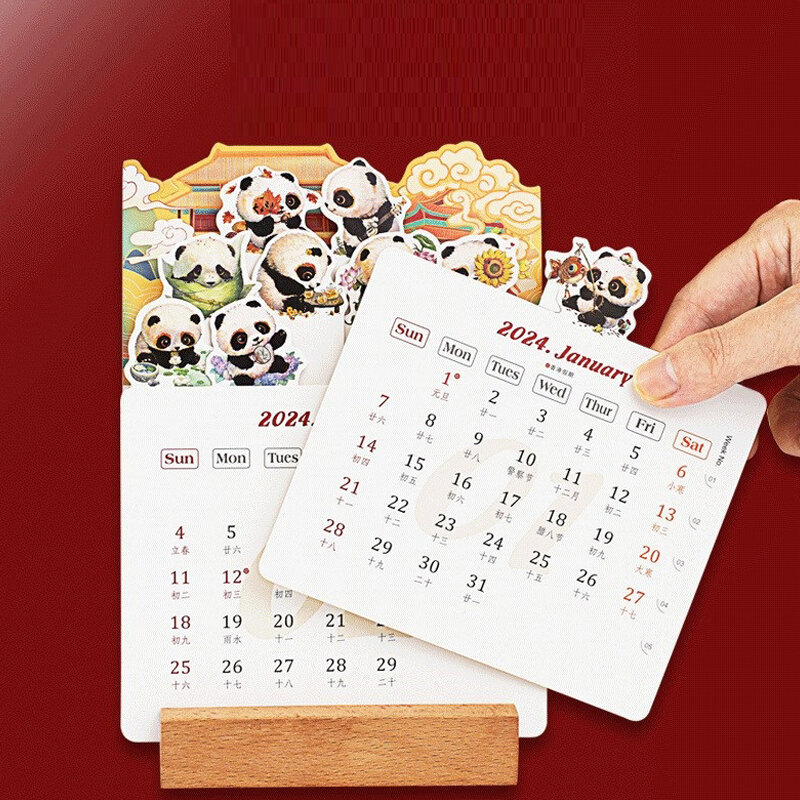 Calendario de escritorio de flores bombachos, tarjeta de madera creativa, calendario de escritorio de alta calidad, suministros de decoración de ilustrador, nuevo, 2024