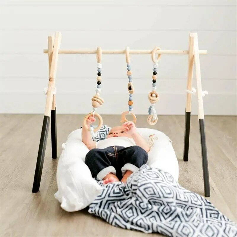 97BE Wooden Fitness Rack Hanging Pendants Set Toddler Baby Gym Play Decorations
