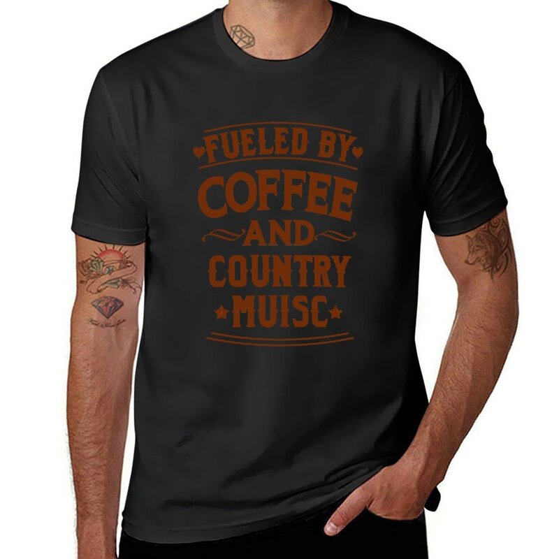 fueled by coffee and country music T-shirt boys animal print summer clothes sports fans mens t shirts