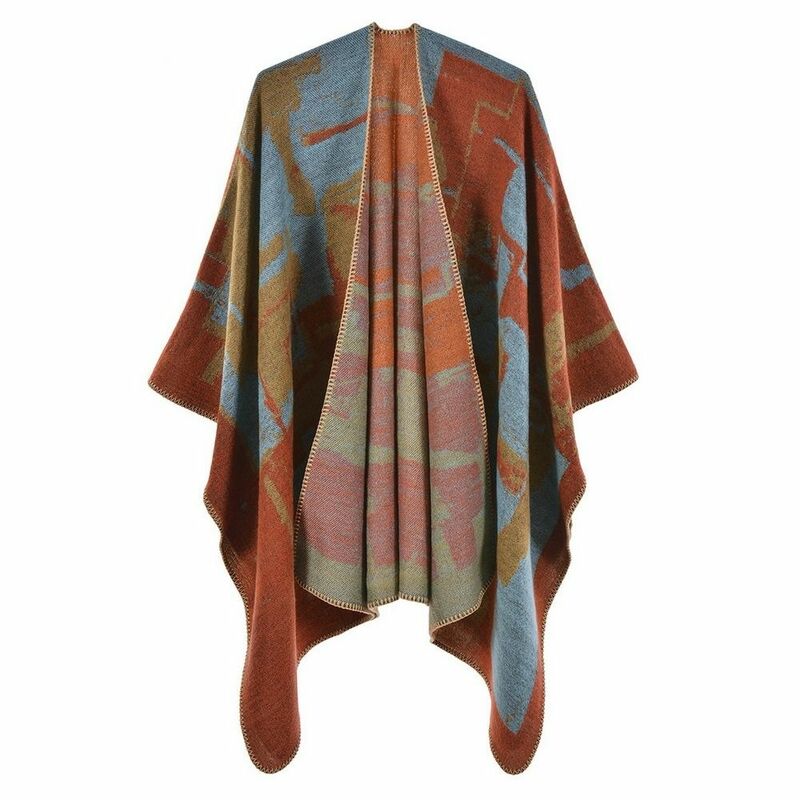 Winter Warm Fleece Shawl Luxury Elegant Ethnic Style Double-sided Cloak Cardigan Thicken Cashmere Shawl Cape