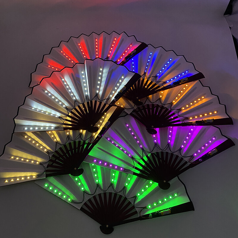 ไฟเต้นรำ LED พัดลมพับได้สำหรับงานหลอดเรืองแสงไฟ LED สำหรับงานกลางคืนอุปกรณ์เรืองแสงบาร์คลับตกแต่งงานเต้นรำ
