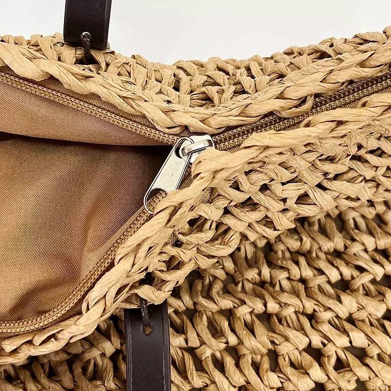 PLD02-Bolsos de hombro tejidos con hierba, estilo de vacaciones de verano, arte Retro, alta calidad, bolso de playa, ocio, gran capacidad