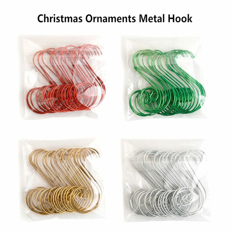 Juego de ganchos de Metal para decoración navideña, adornos duraderos en forma de S para árbol de Navidad, 20 unidades
