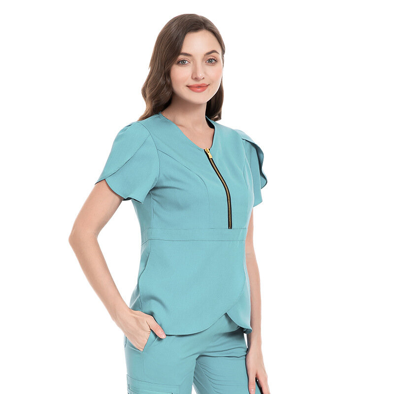Feminino cirúrgico Slim Fit Terno, Uniformes de Enfermeira, manga curta, Decote V, Salão de beleza, Farmácia, Dentista Workwear