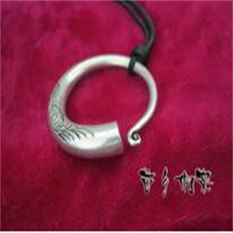 Handmade Miao silver personality necklace sweater chain pendant carved hook