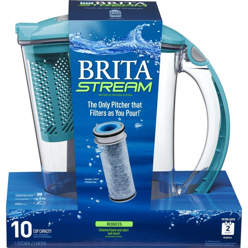 Brita duży filtr strumieniowy, gdy nalewasz plastikowy 10 szklanek wody dzbanek filtrujący niebieski