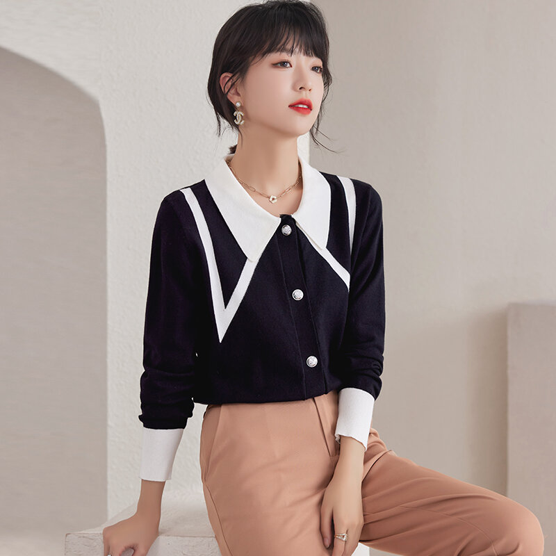 Black Women's Formal Shirt Long Sleeves Elegant Woman Top Korean Fashion Womens Blouse Korea Cardigans Blusas Para Mujer Shirts