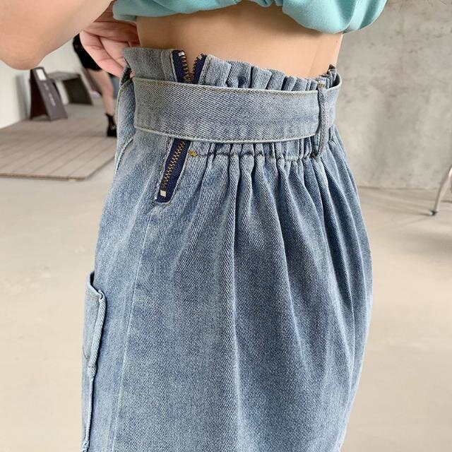Gonne di Jeans donna moda 2022 estate Sexy donna minigonna di Jeans gonna corta blu a vita alta coreana con cintura