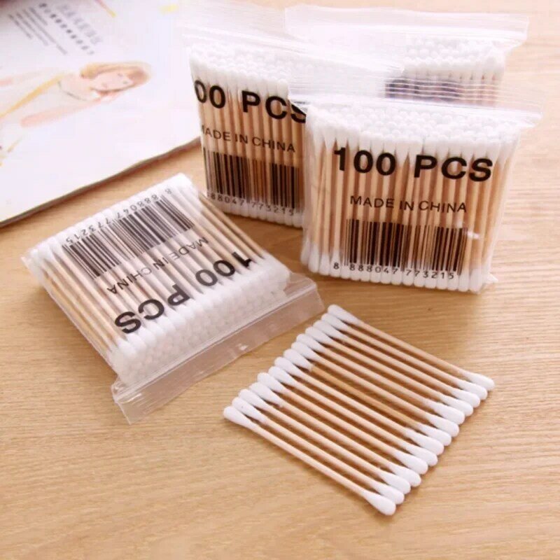 Household Disposable Double-headed Cotton Swabs Noses Ears Cleaning Cotton Swabs Mascara Lipstick Removal Tools about 100pcs
