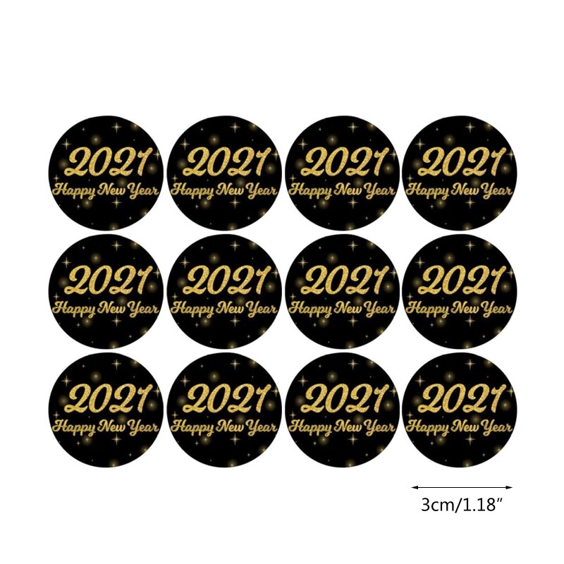 120 hojas pegatinas doradas Feliz Año Nuevo, etiquetas adhesivas redondas para sello sobre artesanal, tarjetas 2021