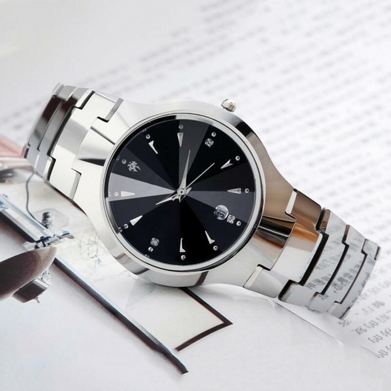 Casual Couple Round Dial Calendar Alloy Linked Strap Analog Quartz Wrist Watch fashion classic for men women Stainless Steel Ban