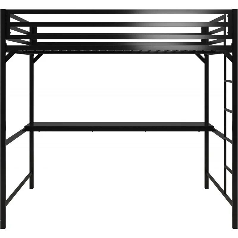 DHP мили металлическая полноразмерная Лофт-кровать с рабочим столом, Черная