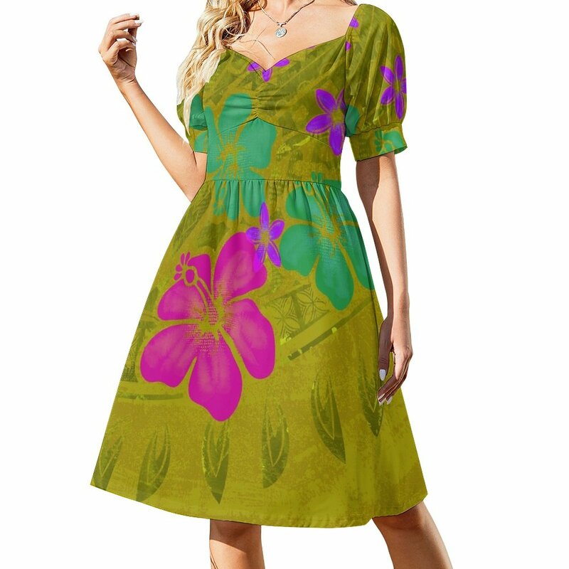 Samosi gaun tanpa lengan Motif bunga tropis pakaian festival gaun wanita gaun musim panas wanita 2024