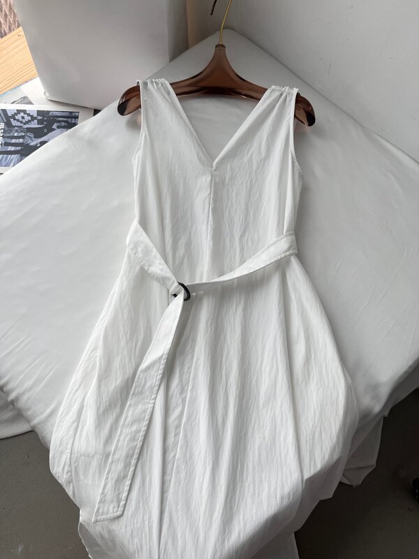 Sommer Baumwolle einfarbig exquisit getrimmt minimalist isches Kleid