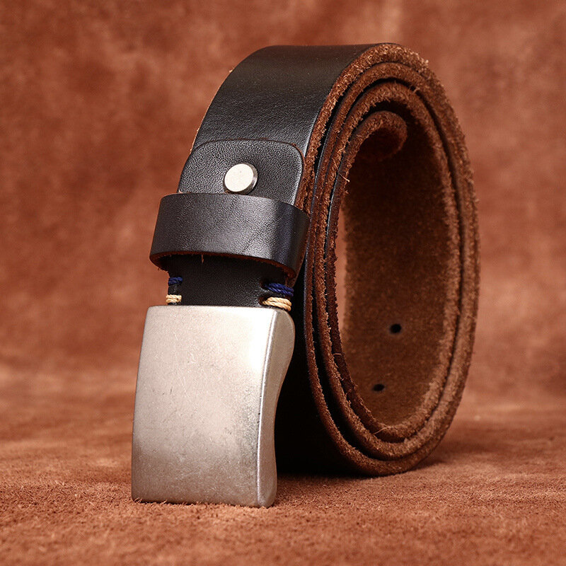 3.8CM Luxury Genuine Leather Belts for Men Thickened Head Layer Pure Cowhide Smooth Buckle High Quality Jeans Cowboy Male Belt