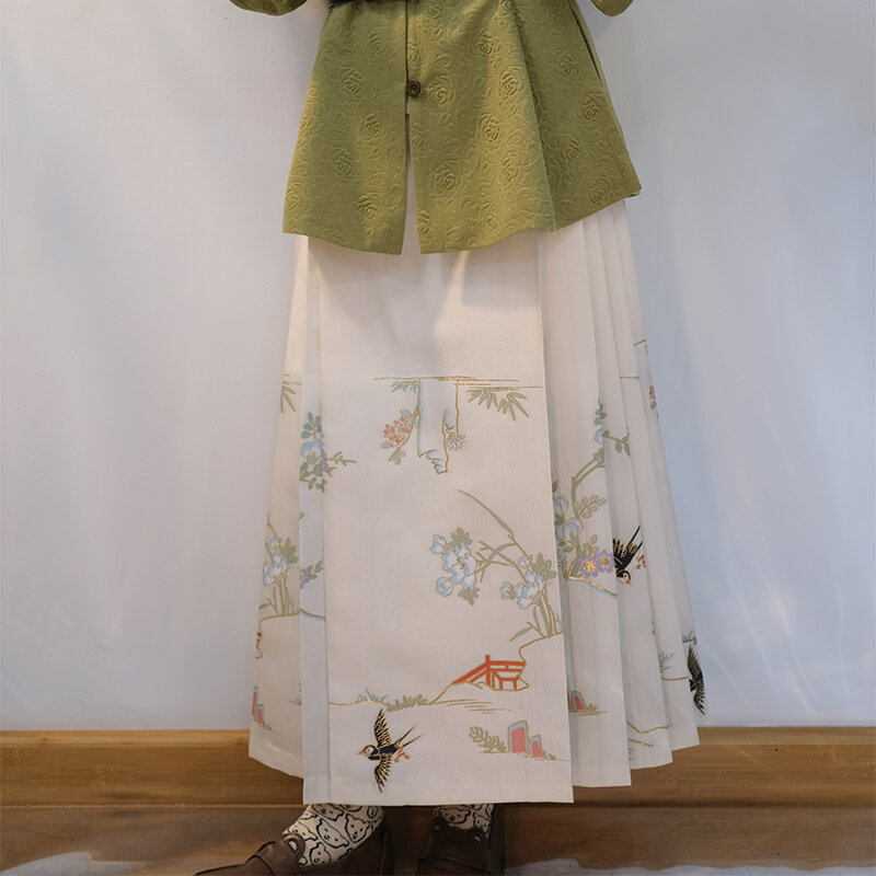 Mingyuan Xuan Hanfu Yingge Yanwu Makeup Imitation Satin 4.5m 5 Pair Pleated 8-point Horse Face Skirt (with Pockets)