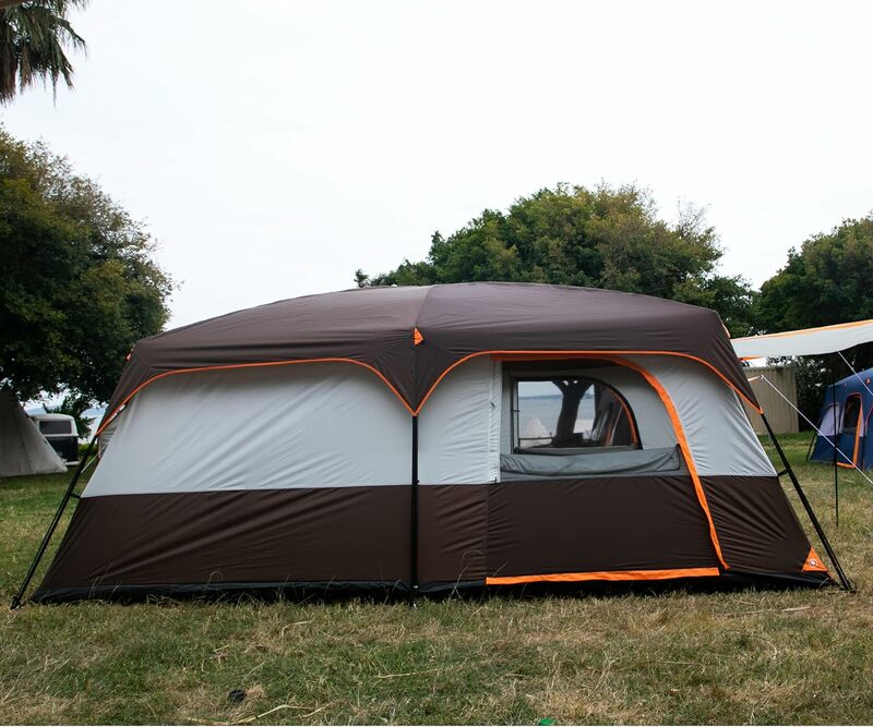 KTT tenda ekstra besar 10-12 orang (B), tenda kabin keluarga, 2 kamar, dinding lurus, 3 pintu dan 3 jendela dengan jaring