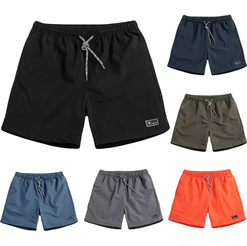 Calça curta com cordão masculina, shorts casuais de secagem rápida, shorts estampados, shorts de natação, surf, moda praia, roupas masculinas
